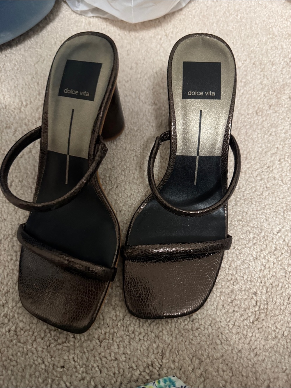 Dolce Vita Metallic Brown Double-Strap Block Heel Sandals